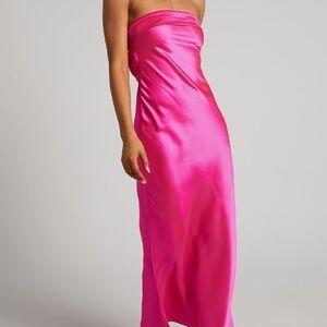 2 Hot Pink Satin Strapless Long Dresses - 2 Included in Listing